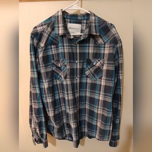 Aeropostale Western Snap Shirt Plaid Blue Gray Large 100% Cotton Brushed